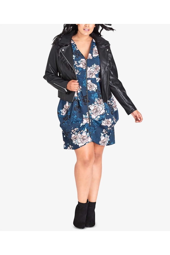 Women’s Plus Size Trendy Faux-Fur-Collar Jackets, Black, 14W