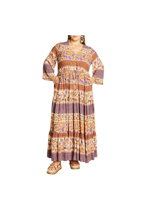 Women's Apparel Women's Plus Size 12 Maxi Endless Sun Border Print