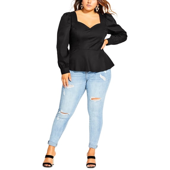 City Chic Women's Plus Cherish Sweetheart Top Black Size 20W