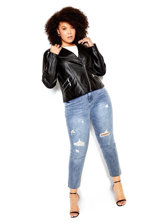 Women's Plus Size Aria Faux Leather Hip Length Zip Jacket