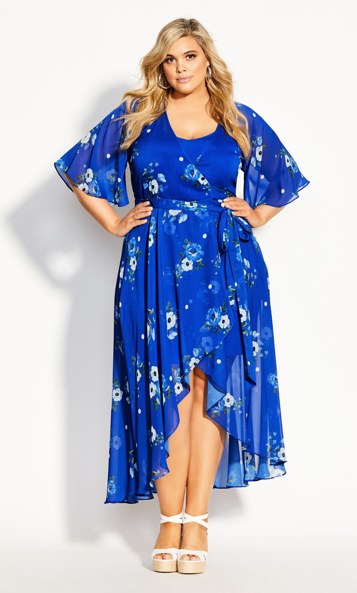 City Chic Women's Plus Size Blue Floral Maxi Dress Elbow Sleeves - Blue -  Walmart.com