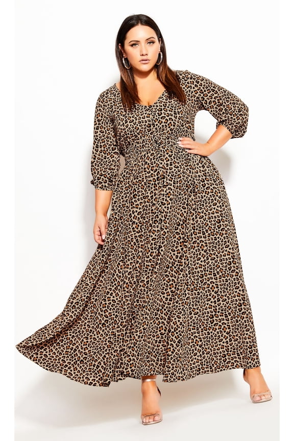 Women's Plus Size Cheetah V-Neckline Maxi Dress