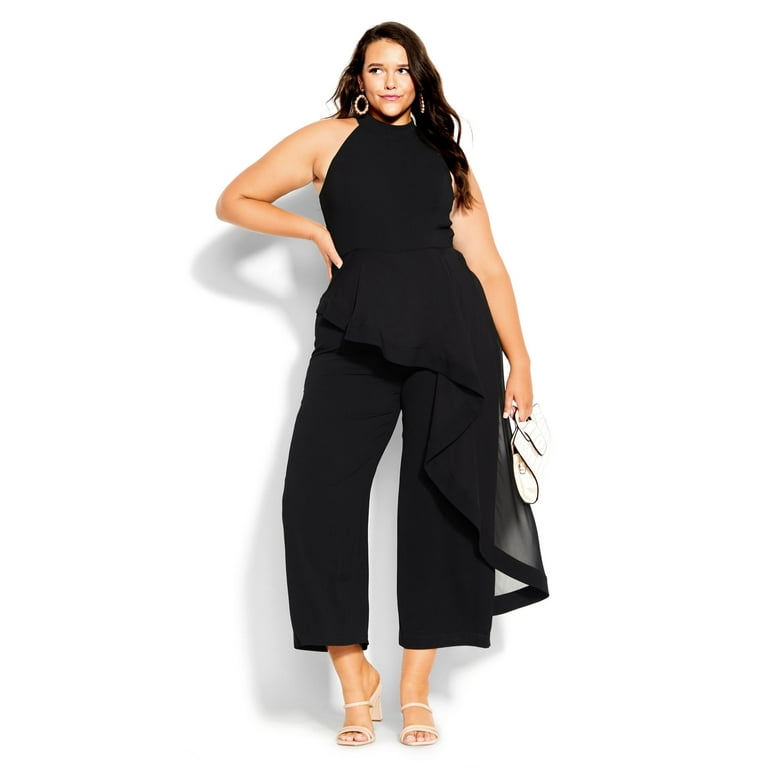 City Chic Women s Plus Size Class Halter Jumpsuit Walmart