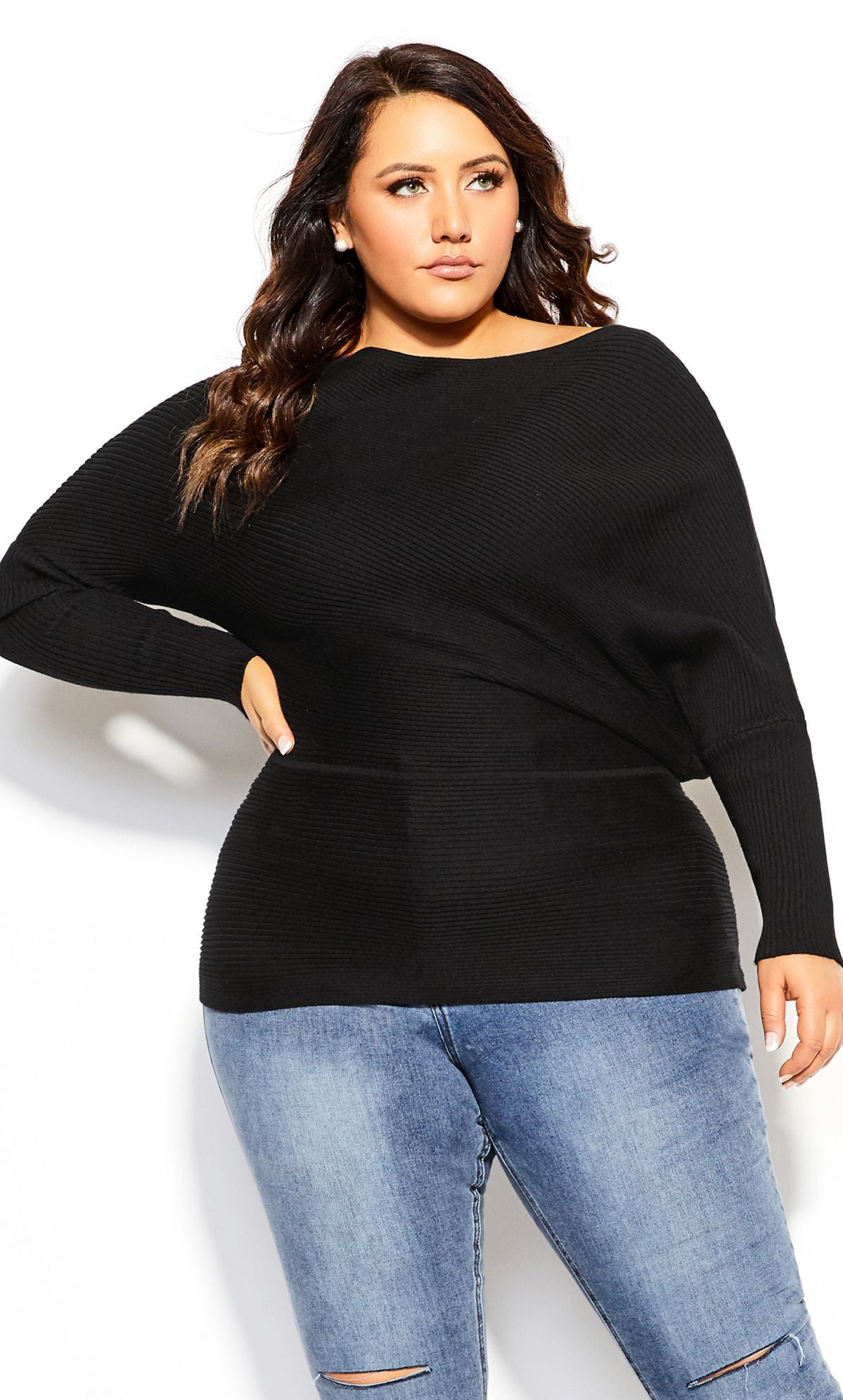 City Chic Women's Plus Size Fitter Rib Off-shoulder Asymmetrical