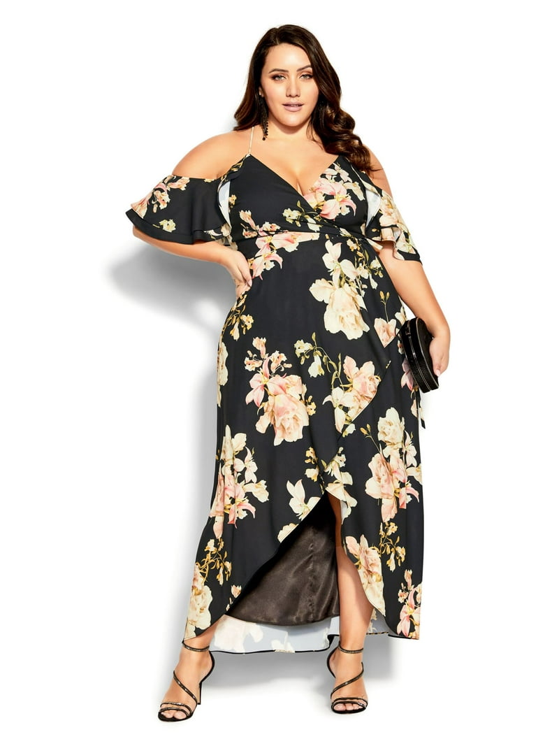 City Chic Women's Plus Size Floral Flourish Maxi Dress V-Neck