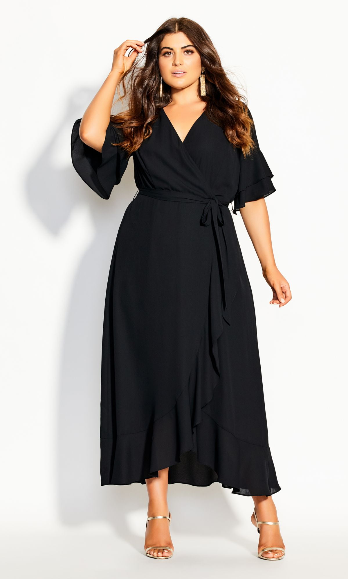 City Chic Women s Plus Size Flutter Me Maxi Dress V Neck