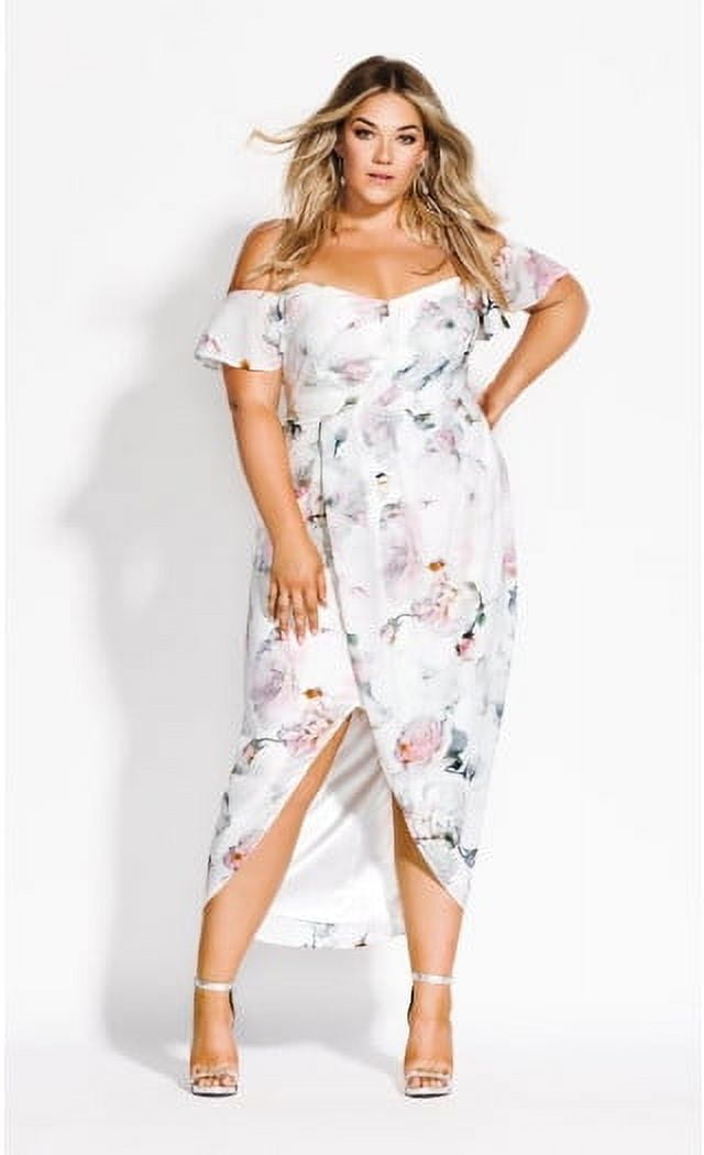 City Chic Women's Plus Size Heartbreaker Floral Maxi Dress V Off Shoulder  Neck Short Sleeves