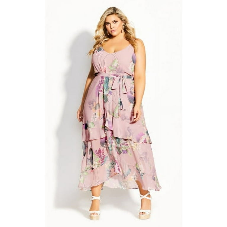 City Chic Women s Plus Size Heartwine Floral Maxi Dress V Neck With Adjustable Shoulder Straps