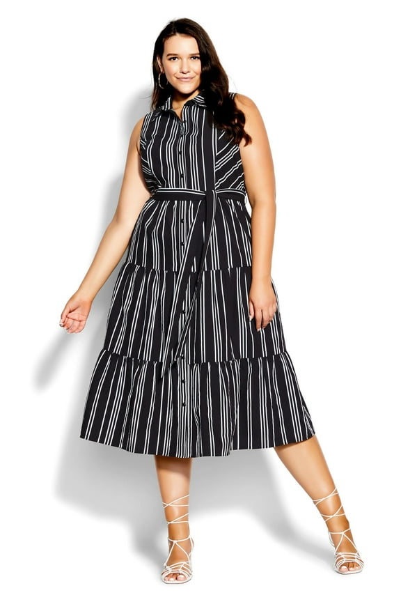 Women's Plus Size In Stripe Sleeveless Maxi Dress - Black