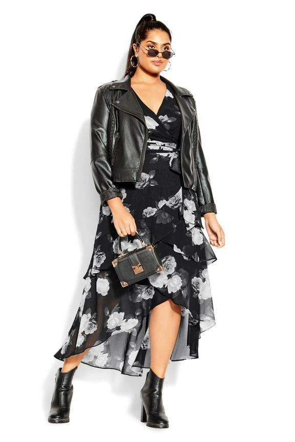 Women's Plus Size Jacqui V-neckline Flutter Sleeves Fit and Flare Maxi Dress