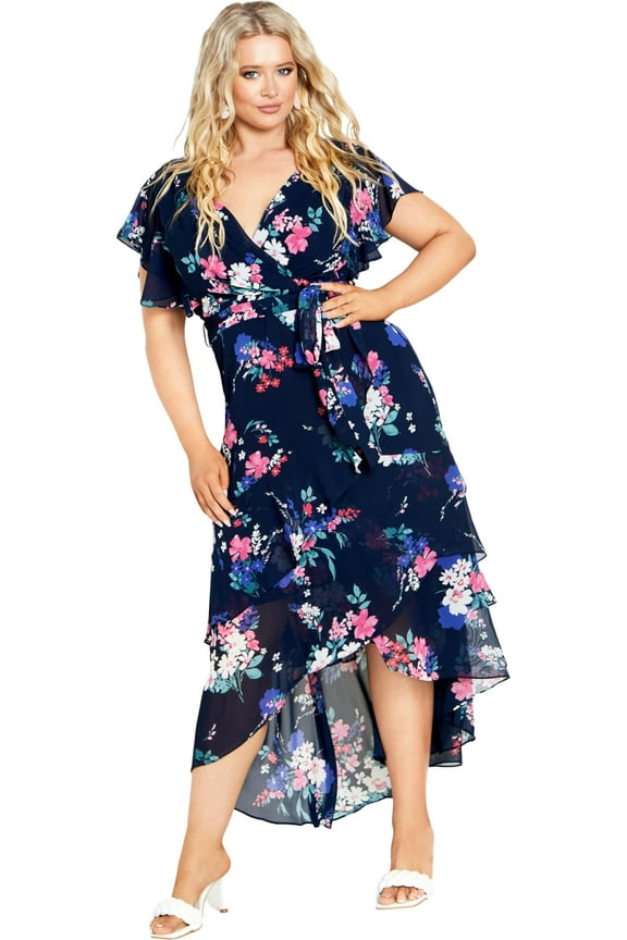 Plus Size Margot Print Maxi Dress Navy Lotte Bouquet Size 24 New