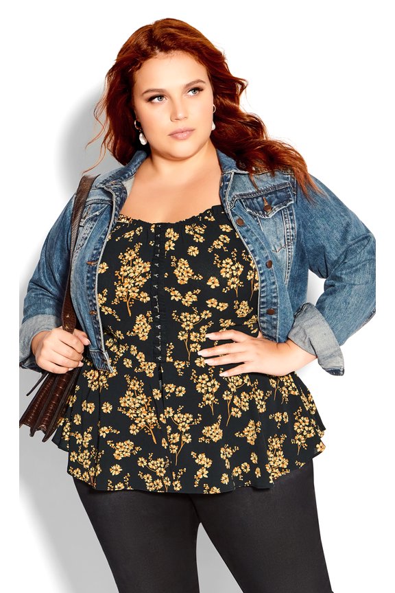 Women's Plus Size Quirky Off-Shoulder Print Top