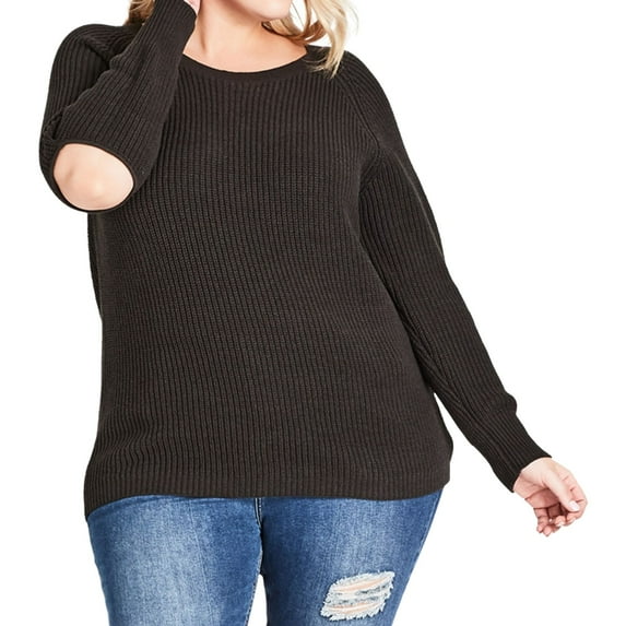 City Chic Womens Elbow Cutout Pullover Sweater, Green, Plus Size, S/16W