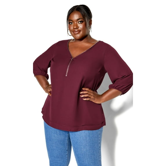 City Chic Women's Plus Size Sexy Fling Elbow Sleeve Relaxed Fit Top