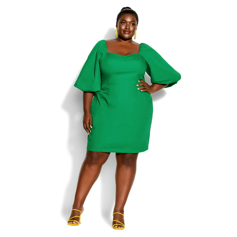City Chic Women's Plus Size Sweet Pop Dress Elbow Length Sleeves Square  Neck - Vivid Green