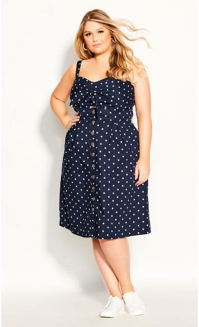 City Chic Women s Plus Size Tie Spot Dress Polka Dot Print Adjustable Straps Side Pockets Walmart