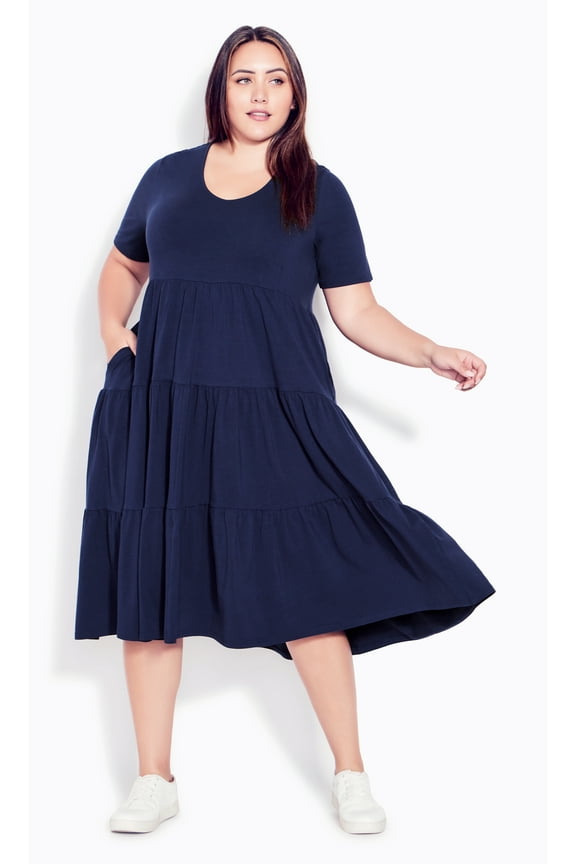 Women's Plus Size Tier Short Sleeves Midi Cotton Dress