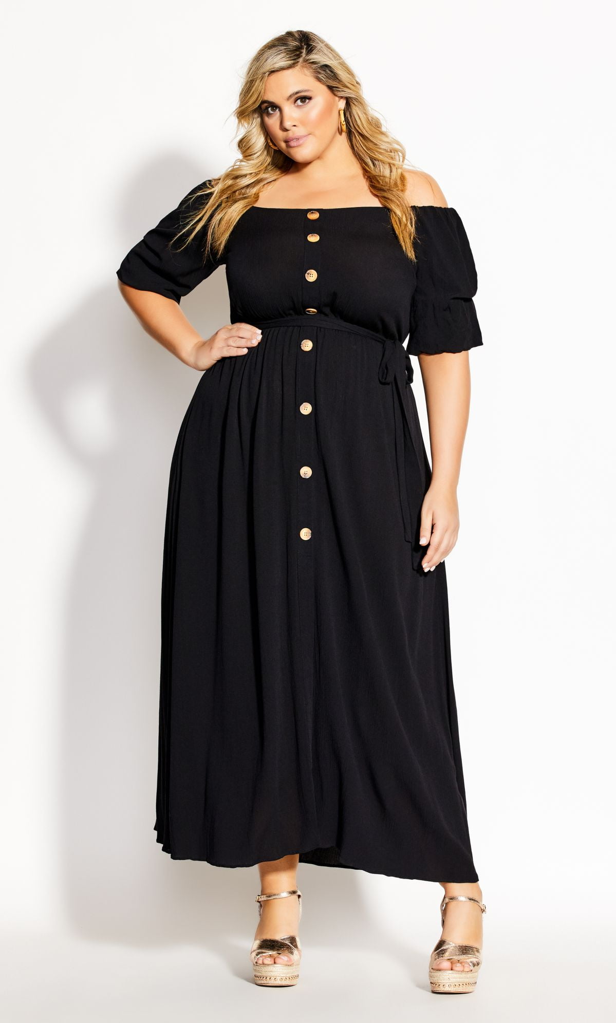 City Chic Women's Plus Size Tropical Tie Maxi Dress Short Sleeve Off  Shoulder Neckline - Walmart.com