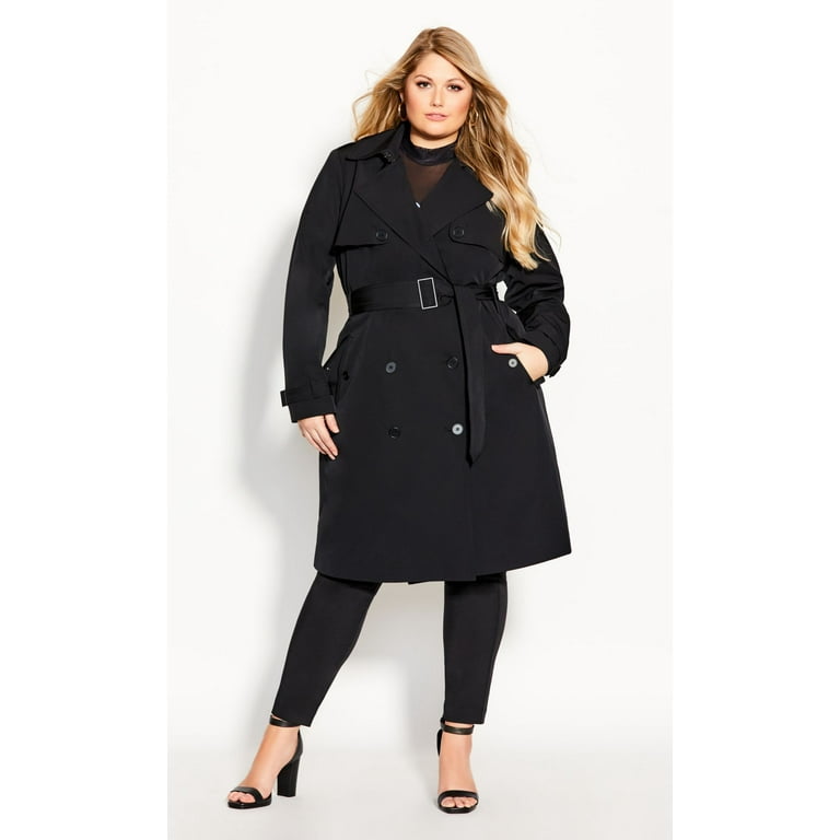 Women's plus size shop trench coat black