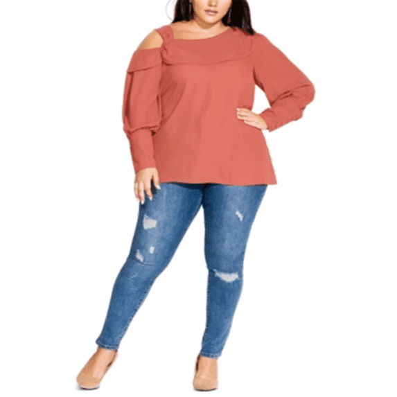 City Chic Women's Trendy Draped Cold Shoulder Top Orange Size M