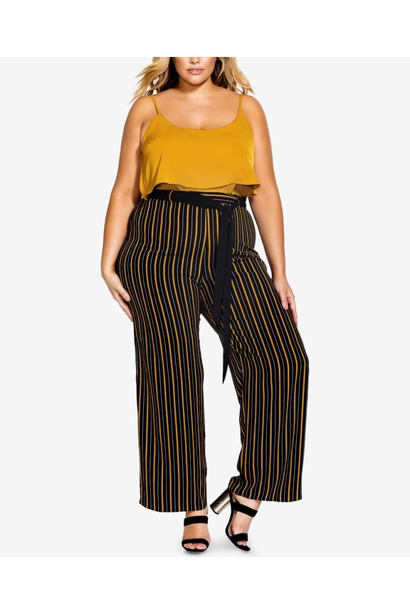 Women's Trendy Plus Size Striped Palazzo Pants Black Size 20W