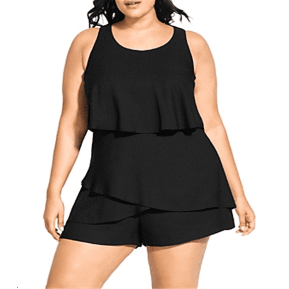 City Chic Women's Trendy Plus Size Tiered Romper Black Size XS
