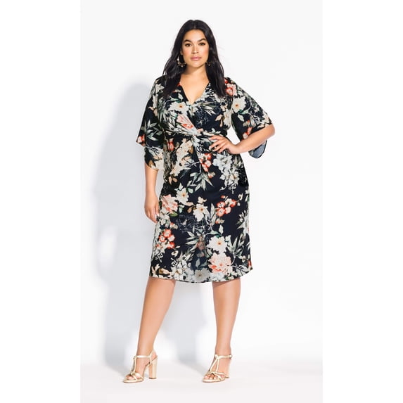 City Chic Women's Trendy Twisted Bell Sleeve Dress Black Size 20W
