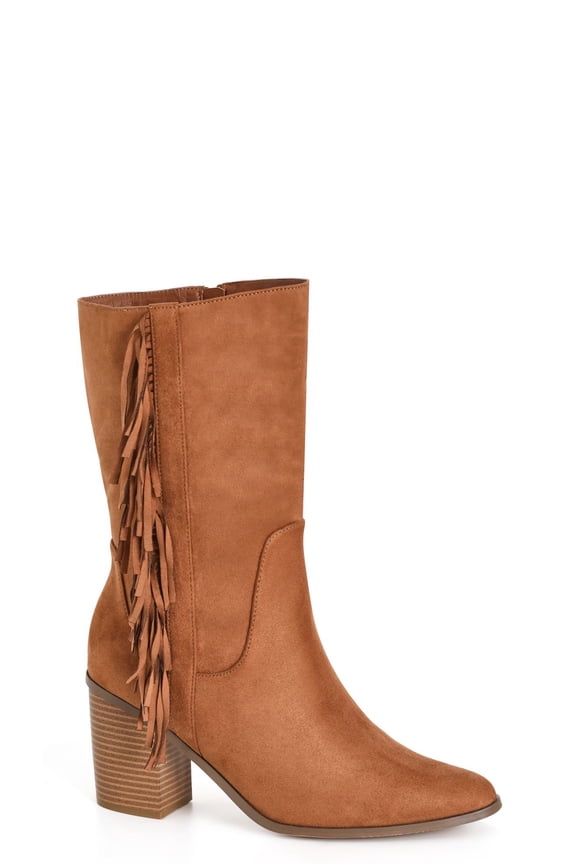 Women's Wide Fit Tassel Faux Suede Zip Mid Boots