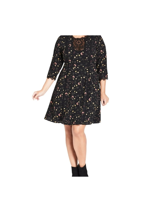 Womens Dreamy Midi Dress, Black, Plus Size, 20W