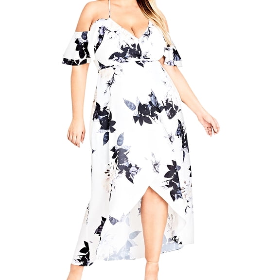City Chic Womens High Low Cold Shoulder Dress, White, Plus Size, 16W