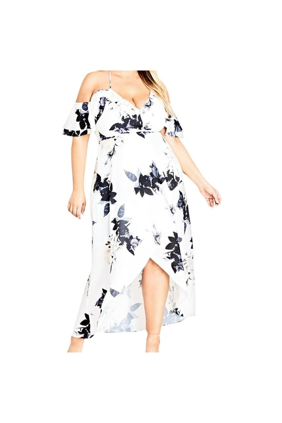 Womens High Low Cold Shoulder Dress, White, Plus Size, 16W