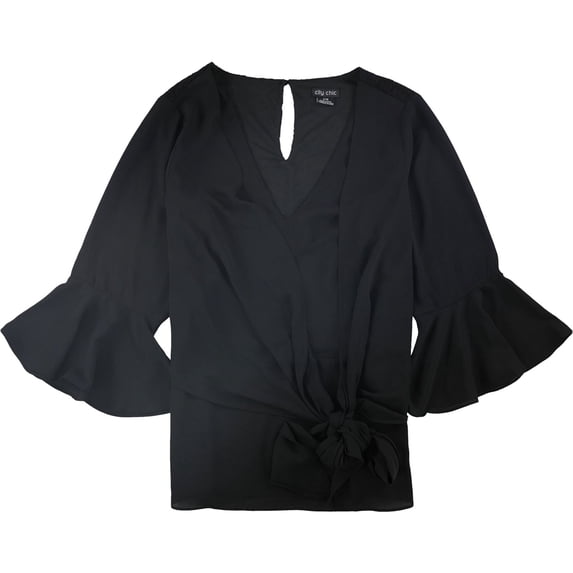 City Chic Womens Lace Back Zip-up Blouse, Black, 16