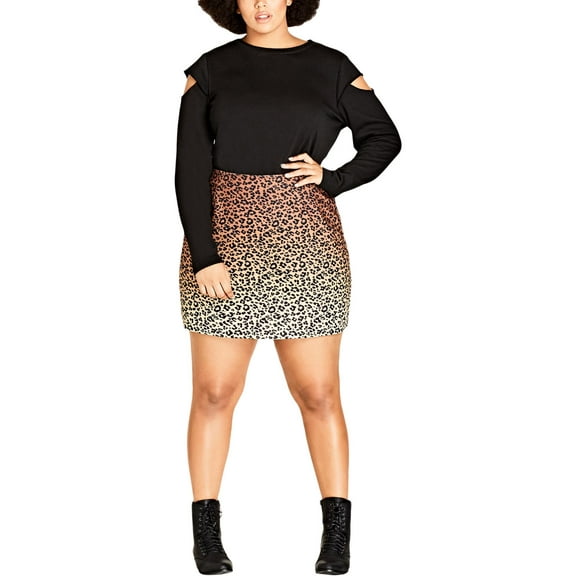 City Chic Womens Plus Animal Print Ombre Mini Skirt Brown 14W