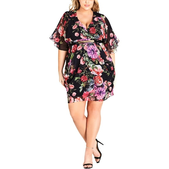 City Chic Womens Plus Chelsea Floral Faux Wrap Cocktail Dress