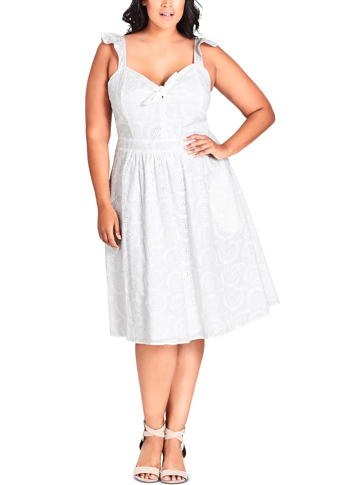 City Chic Womens Plus Eyelet Sleeveless Casual Dress White 18W - Walmart.com