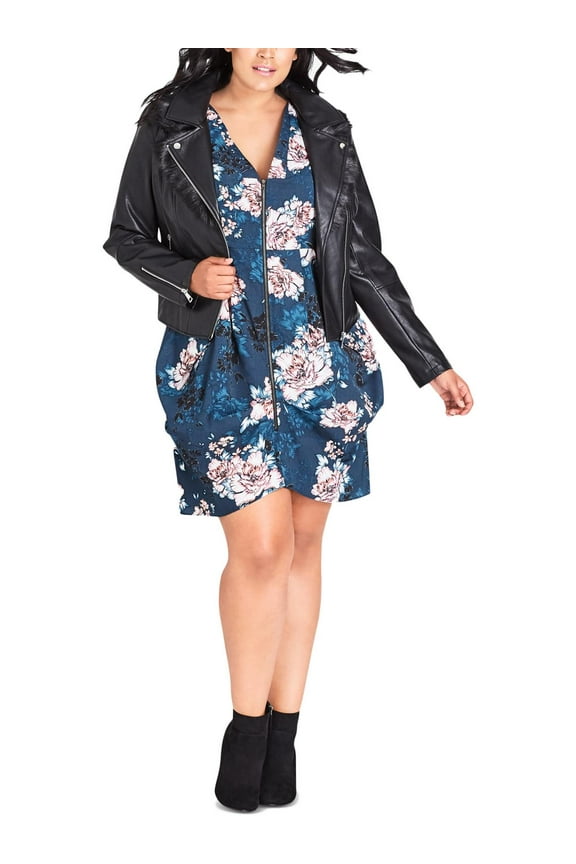 Womens Plus Faux Fur Trim Biker Leather Jacket