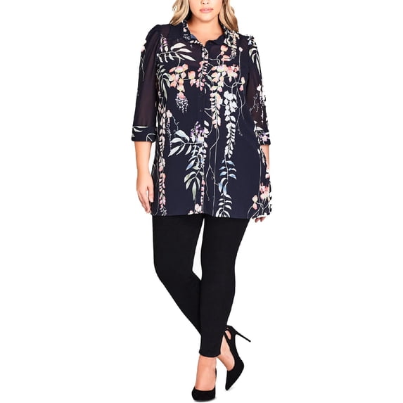 City Chic Trendy Plus Size Floral Tunic Navy 18W