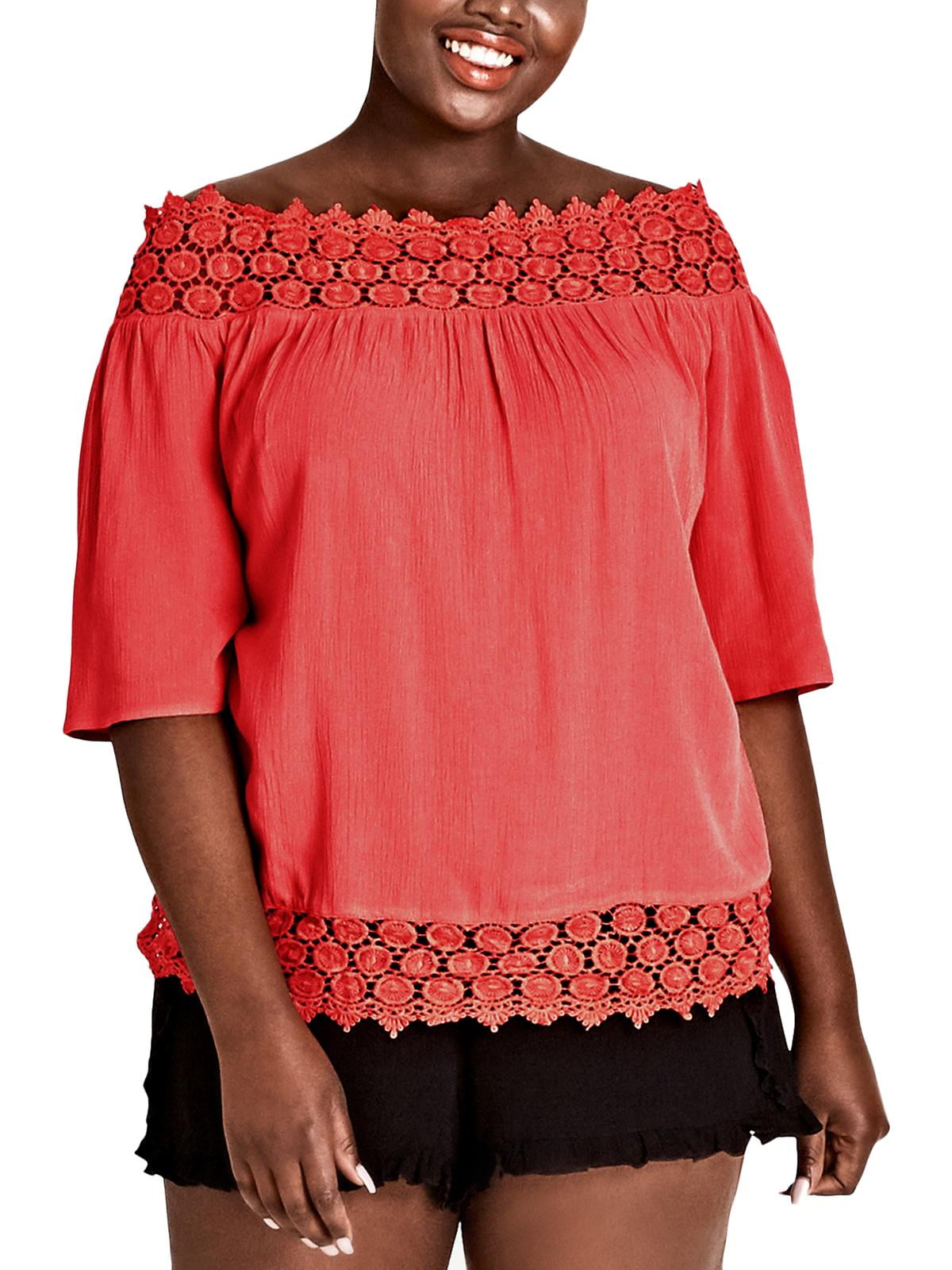 City Chic Womens Plus Grace Off The Shoulder Boho Peasant Top