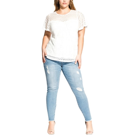 City Chic Womens Plus Lace Yoke Top