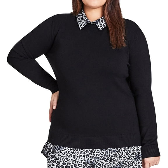City Chic Womens Snow Leopard Pullover Sweater, Black, Plus Size, M/18W