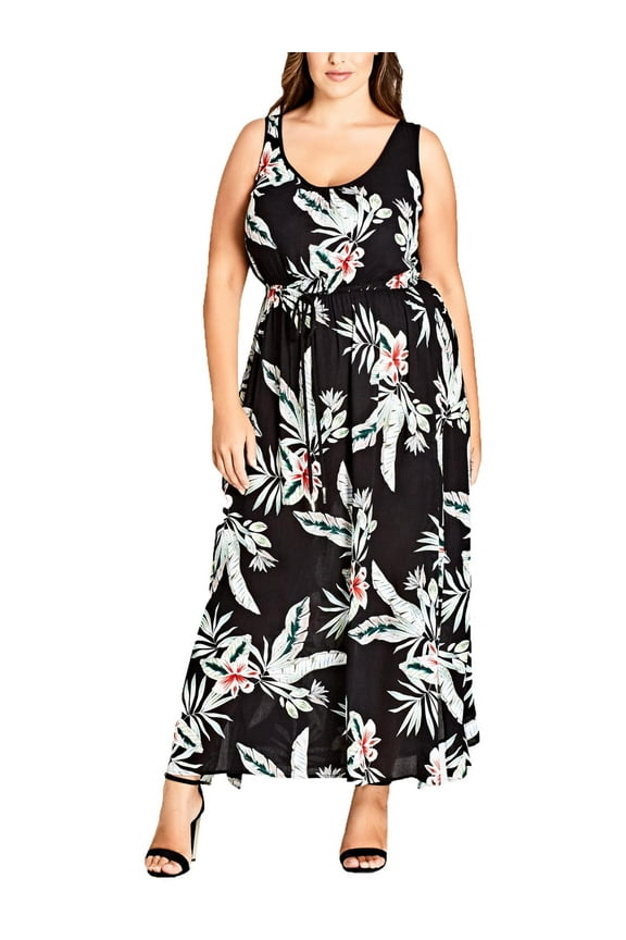 Womens Plus Oahu Floral Tie-Waist Maxi Dress
