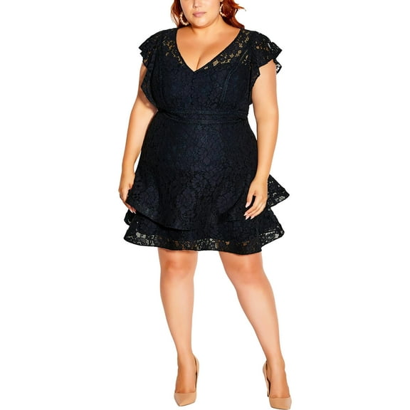 City Chic Womens Plus Ruffled Lace Sheath Dress