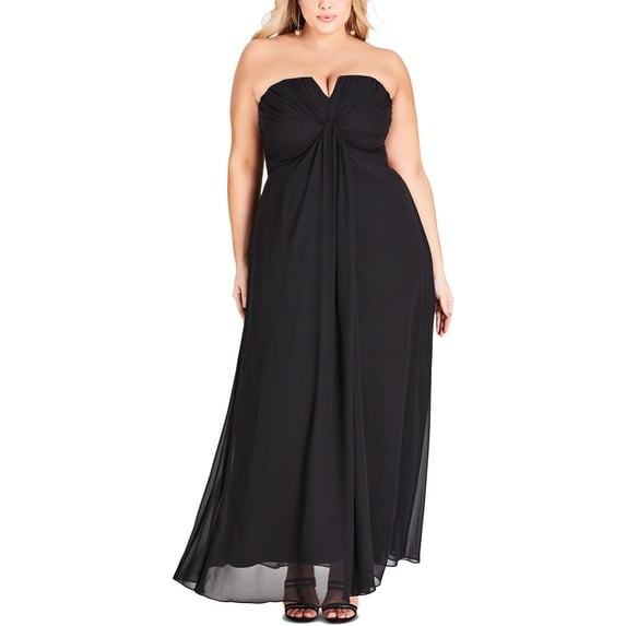 City Chic Womens Plus Serene V-Neck amxi Evening Dress Black 14