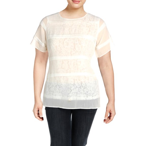 City Chic Womens Plus Sheer Lace Blouse Ivory 16