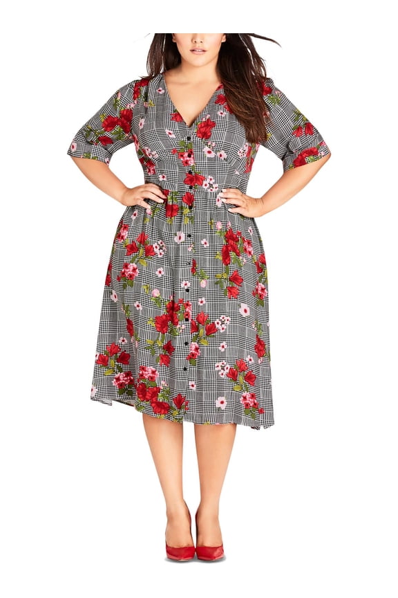 Womens Plus Sloane Printed V-Neck Casual Dress B/W 18