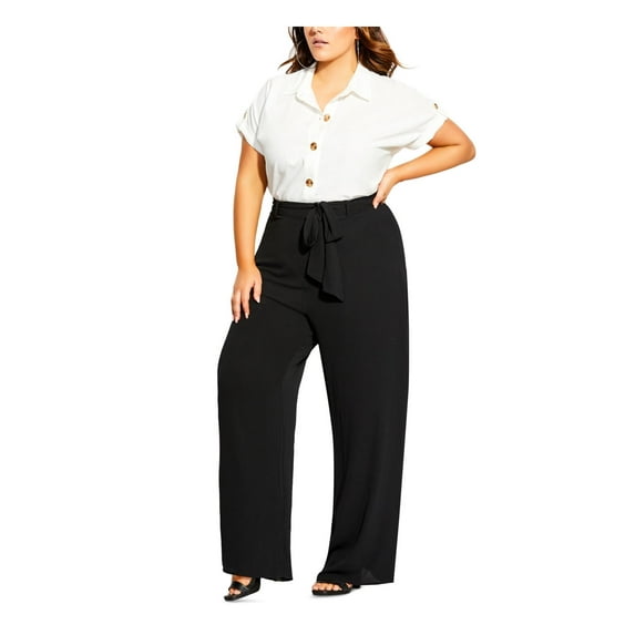 City Chic Womens Plus Tie-Waist Dress Palazzo Pants Black 24