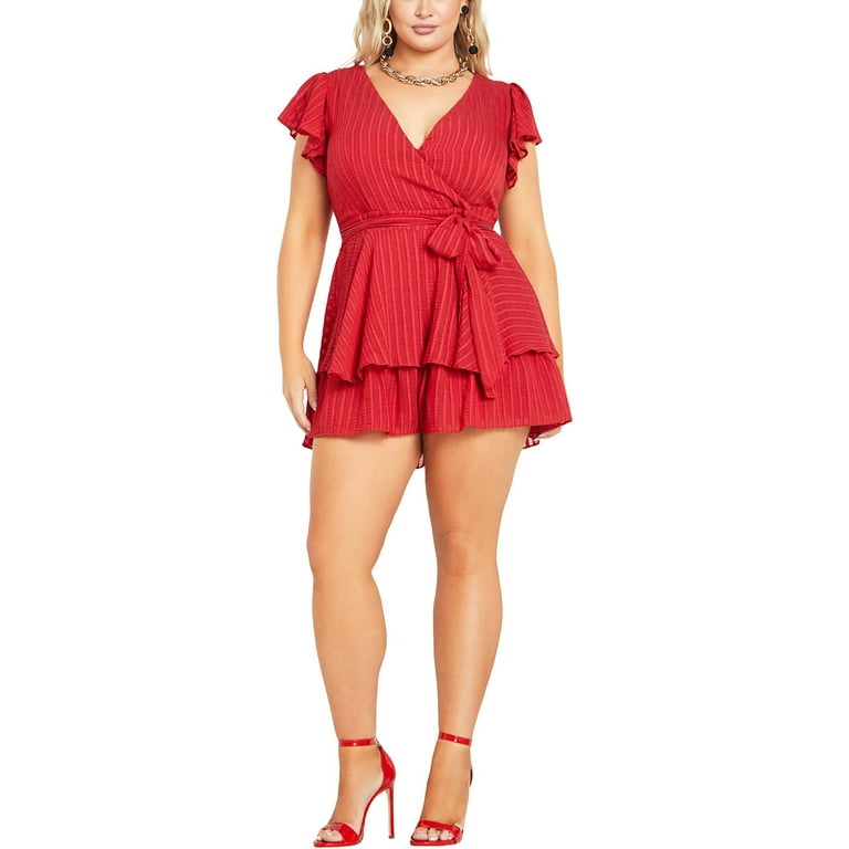 City Chic Womens Plus Tiered Surplice Romper