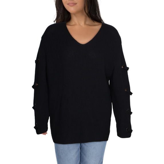 City Chic Womens Plus V-Neck Ribbed Sweater Navy 24