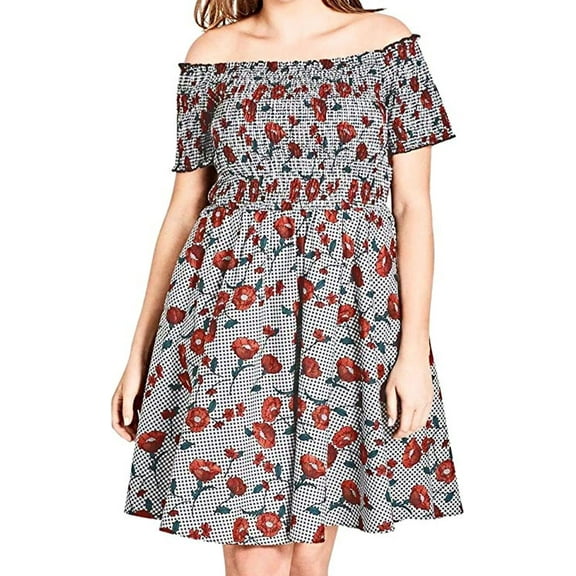City Chic Womens Trendy Plus Size Cotton Smocked Off-The-Shoulder Dress;16W/S