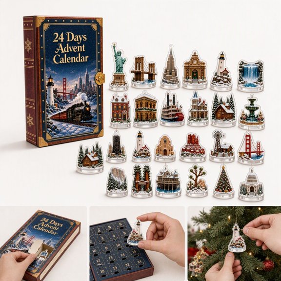 City Christmas Advent Calendar, Holiday Countdown Display, Themed Daily Reveal Layout for Table and Family Room, Collectible December Display with Display Arrangement Friendly Form